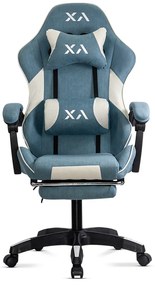 Scaun de gaming bleu din stofa cu suport de picioare OFF 295