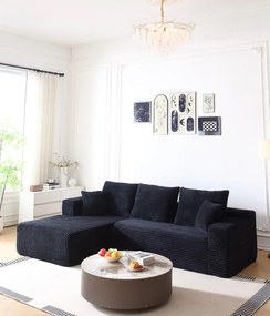 Canapea Colțar Premium Memory Foam HD 270x170x70 cm | Material Plusat Reiat cu Dungi Groase (Culoare: Negru)