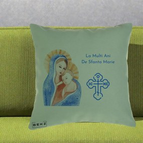 Cadou de Onomastica - Perna Personalizata Sfanta Marie Icoana Acuarela, 40x40 cm, Verde, Husa Detasabila, Perna Inclusa, BEKZ®