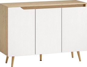 HOMCOM Bufet Bucătărie, Mobilier Bucătărie cu 3 Uși, Rafturi Ajustabile și 5 Picioare din Lemn de Cauciuc, Stil Modern, Bufet pentru Living, Sufragerie, Sală de Masă, Alb și Stejar | Aosom Romania