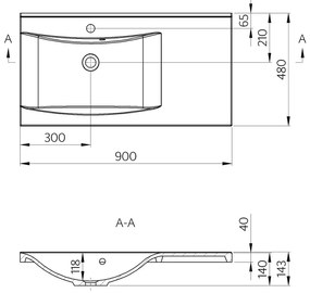 Chiuvetă albă din compozit mineral 90x48 cm Luciola – Sapho