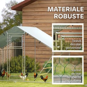 PawHut Coteț pentru Găini cu Copertină Impermeabilă și Rezistentă la UV, 300x200x195 cm, Argintiu | Aosom Romania