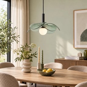Lampă suspendată de design neagră cu sticlă verde - Kemner