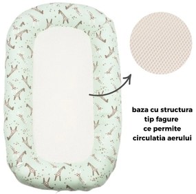 Baby nest ergonomic cu baza respirabila si husa detasabila din bumbac 100% Kidizi Airnest Giraffe