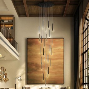 Lustra XXL dimabila cu telecomanda 25 pendule LED design modern Varas auriu/negru SV-373968GD