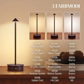 HOMCOM Lampă de Masă Reîncărcabilă cu USB, Lampă Fără Fir cu Temperatura Culorii Reglabilă 3000K/4500K/6500K, Control Touch, Autonomie 4-8 Ore, Cafea | Aosom Romania