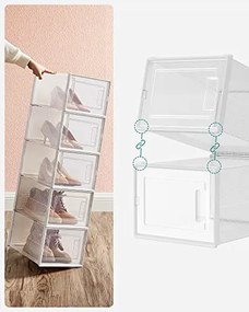Set 8 cutii pentru depozitare incaltaminte, polipropilena, alb / transparent, Songmics