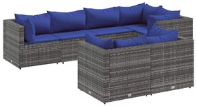 3308191 vidaXL Set mobilier de grădină cu perne, 7 piese, gri, poliratan