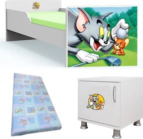 Pat tineret Tom &amp; Jerry cu saltea si noptiera
