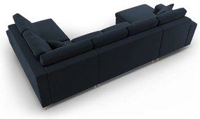 Colțar albastru închis extensibil, cu spațiu de depozitare cu tapițerie din catifea (cu colț pe partea dreaptă-în formă de "U") Kyoto – Cosmopolitan Design