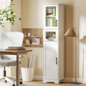 HOMCOM Coloană pentru baie, mobilier de depozitare cu sertar, 2 uși și raft reglabil, 40 x 31 x 170 cm, alb | Aosom Romania