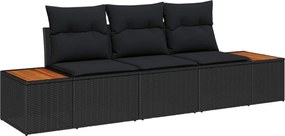vidaXL Set de canapele pentru grădină cu pernă 3 pcs Negru poliratan