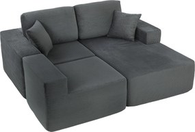 HOMCOM Colțar modular, canapea-pat în formă de L cu șezut adânc, cotiere late, 2 perne, Gri închis | Aosom Romania