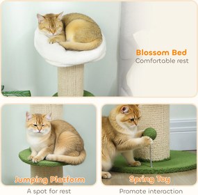 PawHut Ansamblu pentru Pisici, din Sisal și Pat în Formă de Floare Verde, 92cm | Aosom Romania