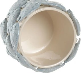 Set 2 ghivece decorative ceramice stil mediteranean, cu model pesti albastru coral , "Boca"