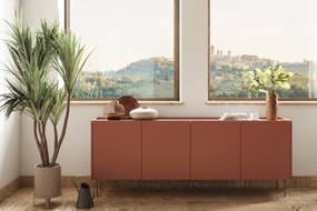 Comodă Desin 220 cm cu patru uși - roșu ceramic / stejar nagano
