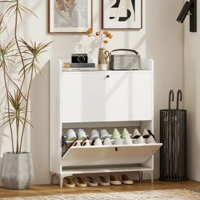 HOMCOM Dulap pentru încălțăminte Slim cu 2 sertare basculante și rafturi ajustabile, din lemn și metal, 80x24x101cm, alb | Aosom Romania