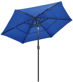 Umbrela de soare 3 niveluri, stalp de aluminiu, azuriu, 2,5 m azure blue, 2.5 m