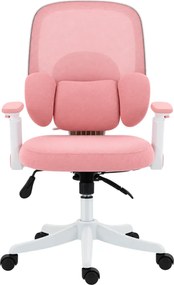 LUMBARIS 871– Scaun Ergonomic cu Suport Lombar Triplu Ajustabil, Cotiere Reglabile, Spătar Mesh, Înclinare 90°–135°, Roz/Alb