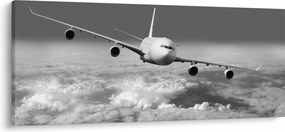 Tablou - Avion în nori, alb și negru (120x50 cm)