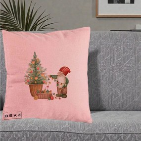 Perna Decorativa Pitic de Craciun cu Brad, 40x40 cm, Roz, Husa Detasabila, Perna Inclusa, BEKZ®