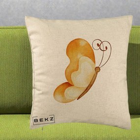 Perna Decorativa Fluture Acuarela Auriu, 40x40 cm, Bej, Husa Detasabila, Perna Inclusa, BEKZ®