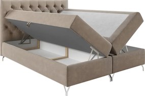 Pat cu boxspring, 200x200, ţesătură bej catifea, GULIETTE + cadou