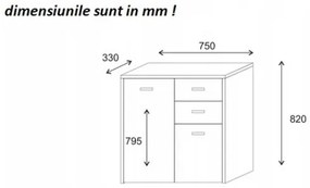 Comoda cu 2 usi si 2 sertare, 75x82x33 cm, stejar sonoma, pentru dormitor, hol, living sau birou, Bortis stejar sonoma