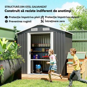 Outsunny Șopron de Grădină din Oțel cu 2 Uși Glisante, Negru, 2,6 m² | Aosom Romania