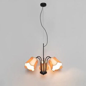 Lampă suspendată clasică neagră cu abajur auriu cu 5 lumini - Nona