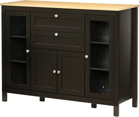 HOMCOM Bufet mobilier de depozitare 1 dulap cu uși duble 2 dulapuri cu uși din sticlă 2 sertare raft reglabil 120x40x90cm negru | Aosom Romania