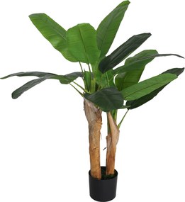 HOMCOM Plantă Artificială de Bananier cu Ghiveci, 2 Trunchiuri și 15 Frunze, Ø17x120 cm, Verde | Aosom Romania