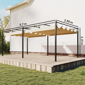 Outsunny Pergolă Gazebo 5.7x2.95 m, Pergolă de Grădină cu Acoperiș Retractabil și Glisant, Găuri de Drenaj, din Poliester și Metal, Pergolă pentru Exterior, Terasă, UV50+, Bej | Aosom Romania