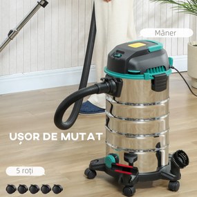 HOMCOM Aspirator 3 în 1 de 1400W, Aspirator de Solide și Lichide și Suflător, Recipient de 18L din Oțel Inox, Filtru Triplu și Accesorii, pentru Casă, Garaj și Birou | Aosom Romania
