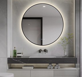 Oglindă LED Touch Premium, Dezaburire, Rama Negra, 3 Tipuri Lumină 90 cm