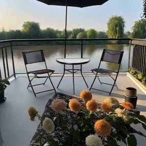 Masa de gradina semirotunda cu blat de sticla ISLAND 70x40 cm, negru