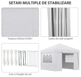 Outsunny Cort Pliabil 3x3m cu Înălțime Reglabilă, Design Pop Up, Ferestre, Alb, Perfect pentru Evenimente în Aer Liber | Aosom Romania