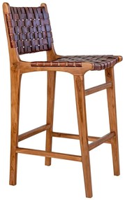 Taburet de bar Perugia, piele, maro, picioare din tec