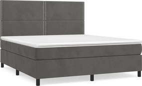 vidaXL Pat box spring cu saltea, gri închis, 180x200 cm, catifea