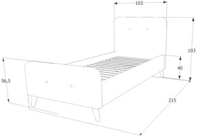Pat tapitat MALMO 90x200 cm gri Saltele: Cu saltele Coco Maxi 23 cm