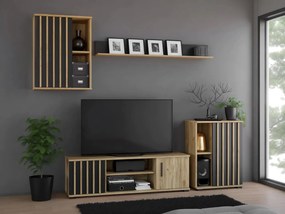 SELM501 - Set Mobilier Living: Comoda TV, Comoda 60 cm, Dulap Suspendat si Polita - Maro-Negru