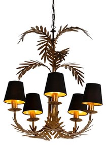 Candelabru auriu cu abajur din bumbac negru cu 5 lumini - Botanica