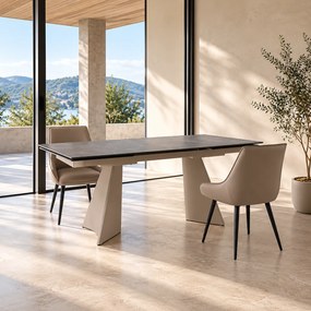 Masă ceramică CORTEN extensibilă, picior beige, 180 cm/90 cm