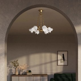 Candelabru 6 brate din alama cu abajur din sticla Putti