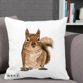 Perna Decorativa Veverita Acuarela, 40x40 cm, Alba Mata, Husa Detasabila, Perna Inclusa, BEKZ®