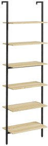 HOMCOM Raft tip scară montabil pe perete, bibliotecă stil industrial cu 6 rafturi din oțel negru și aspect de lemn natural dim. 60L x 30l x 206H cm | Aosom Romania
