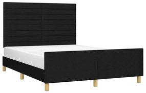 Cadru de pat cu tablie, negru, 140x190 cm, textil Negru, 140 x 190 cm, Benzi orizontale