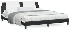 3214129 vidaXL Cadru de pat cu LED, negru și alb, 180x200 cm, piele ecologică