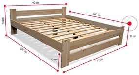 Supermobel Pat din lemn masiv ALUNE + somieră + saltea spumă de lux 14 cm + somieră, 90x200cm, natural/lac nu
