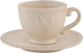 Ceașcă cu farfurioară din ceramică, bej, model găină, 200 ml